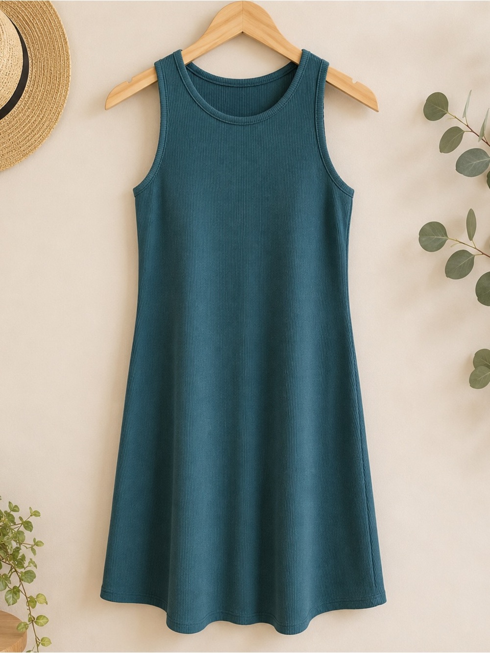 Nine West Teal Ribbed Sleeveless Dress Size Small Soft Stretch Midi Casual
